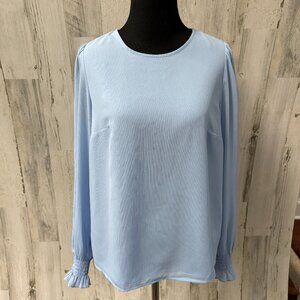 J. Crew Women's Size XS Long Sleeve Chiffon Top Smocked Cuffs Blouse Lt Blue